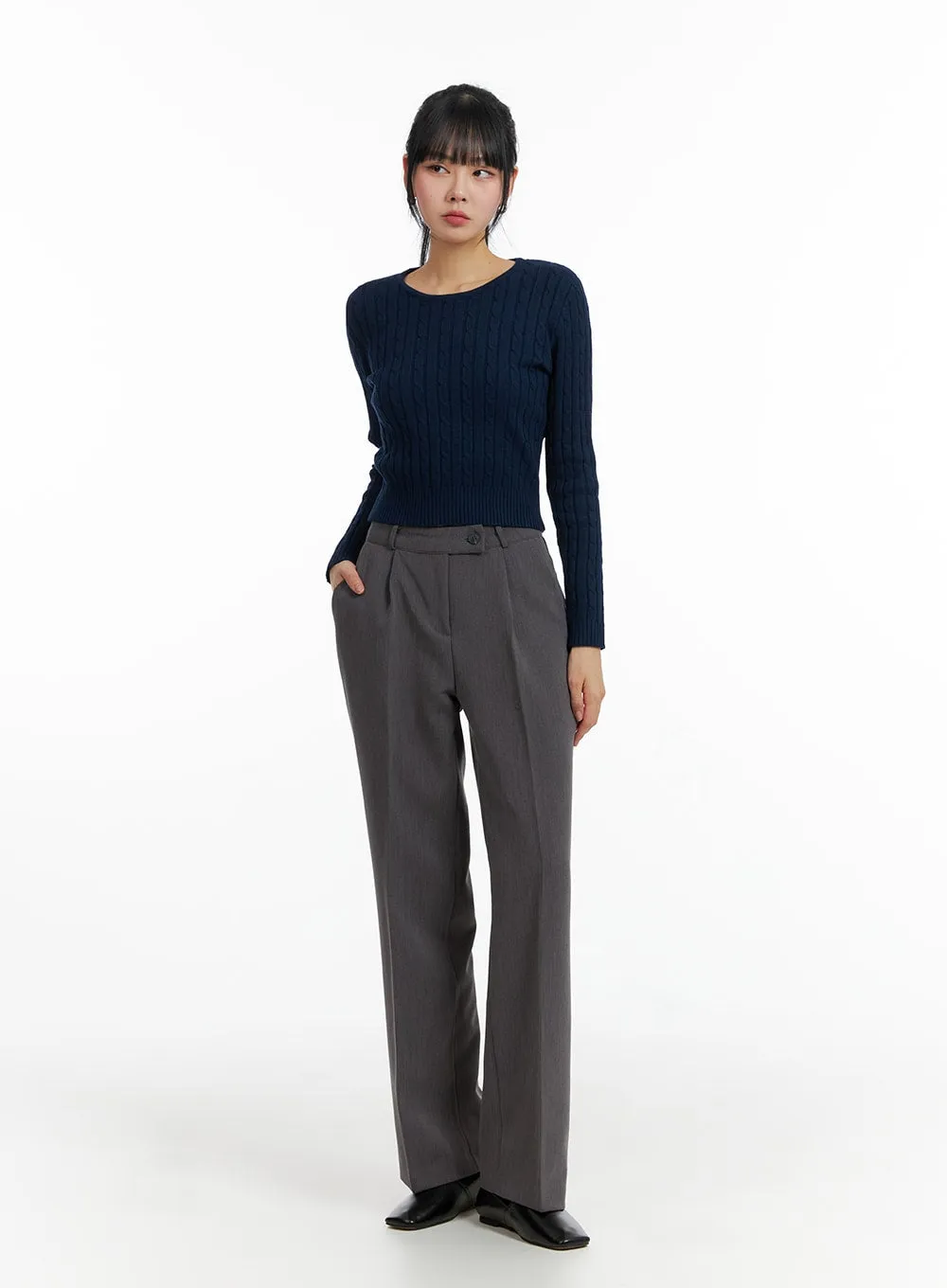 Pintuck Straight Leg Tailored Pants IF402