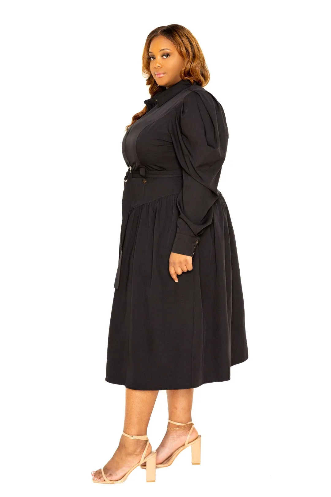 Puff Sleeve Trench Jacket Dress Voluptuous ( ) Plus Size - 2 colors - Ships from The US