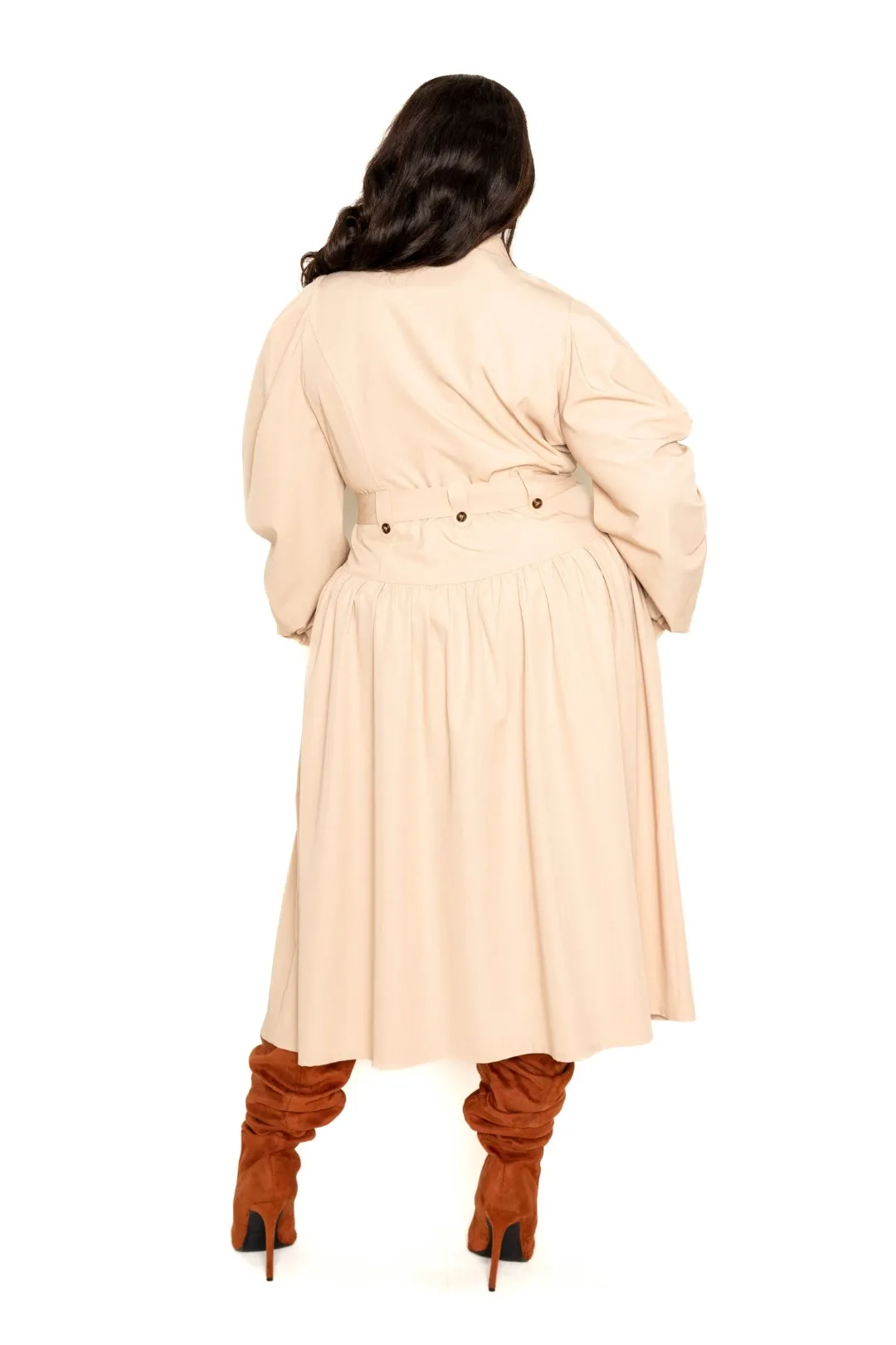 Puff Sleeve Trench Jacket Dress Voluptuous ( ) Plus Size - 2 colors - Ships from The US