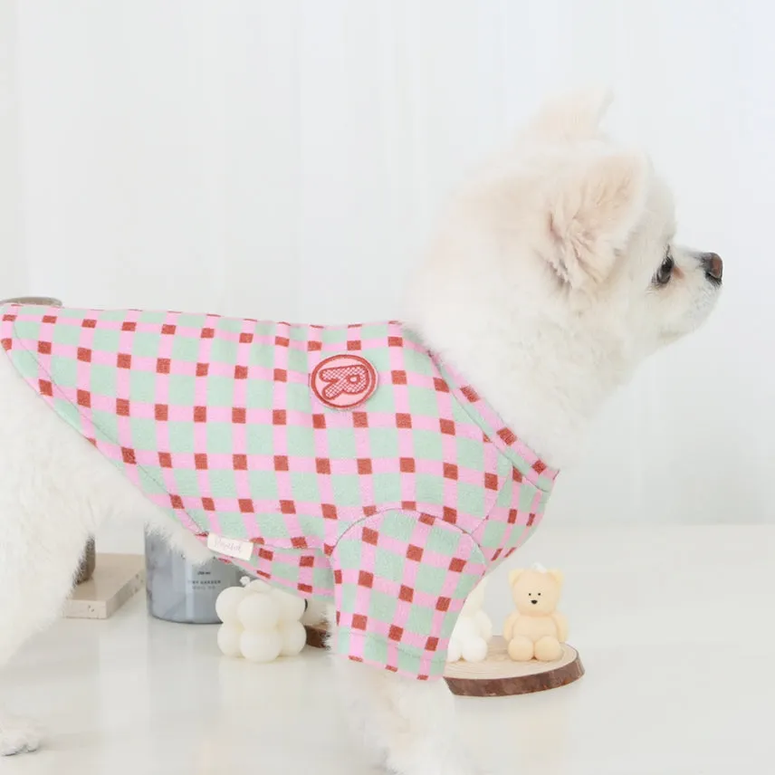 R logo Dogs Clothes Checked patterned Casual Cute Comfortable Clothing Sweaters Korean Designers Apparel Outfits Pastel Colours Pets Knit Banding