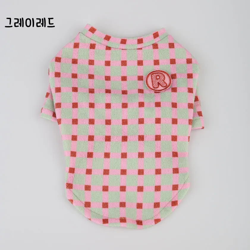 R logo Dogs Clothes Checked patterned Casual Cute Comfortable Clothing Sweaters Korean Designers Apparel Outfits Pastel Colours Pets Knit Banding