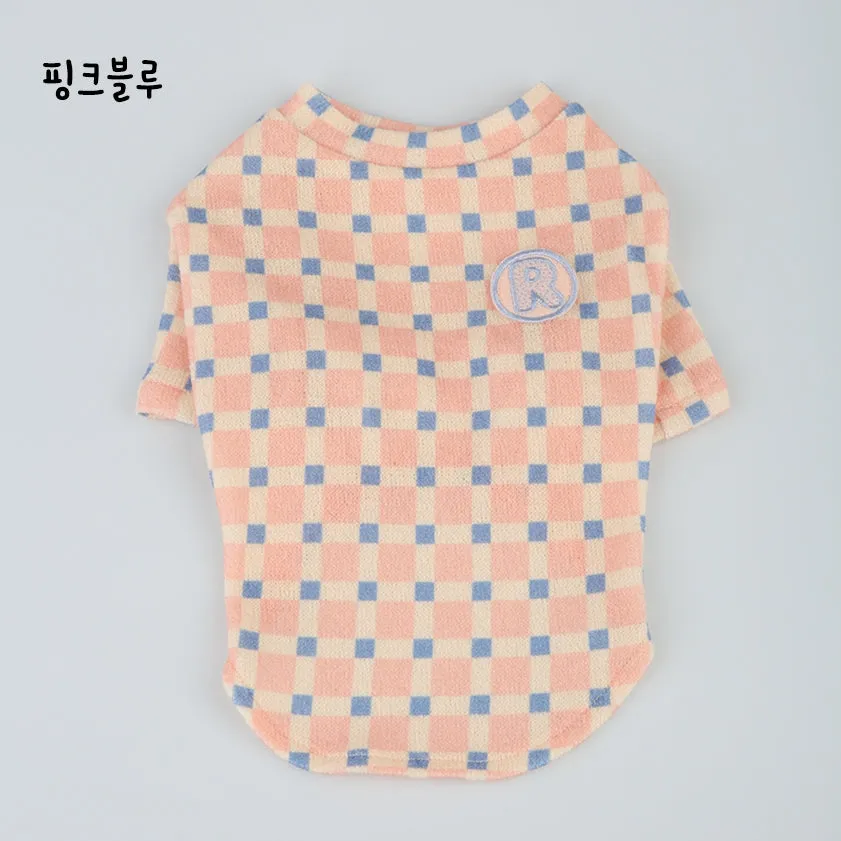 R logo Dogs Clothes Checked patterned Casual Cute Comfortable Clothing Sweaters Korean Designers Apparel Outfits Pastel Colours Pets Knit Banding