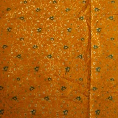 Saffron Orange With Golden Floral Brocade Fabric