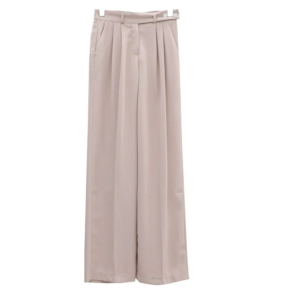 Side Double Button Wide Leg Tailored Pants OA08