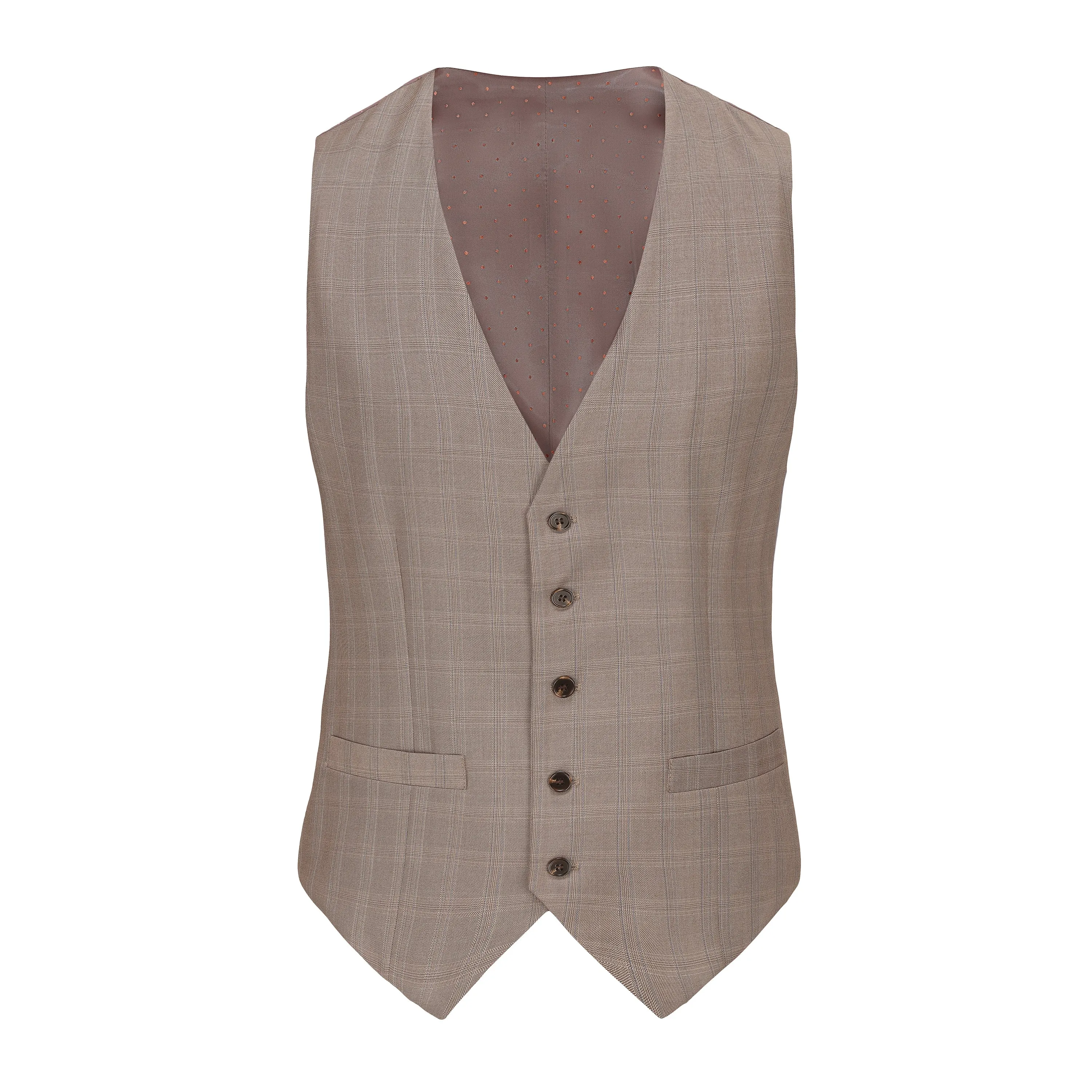 Slim Fit 3PC Brown Check Suit