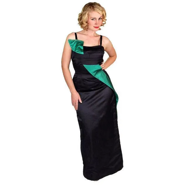 Stunning Vintage Wiggle Cocktail Formal Gown Blue/Green Silk 1950S 34-26-38 Provenance