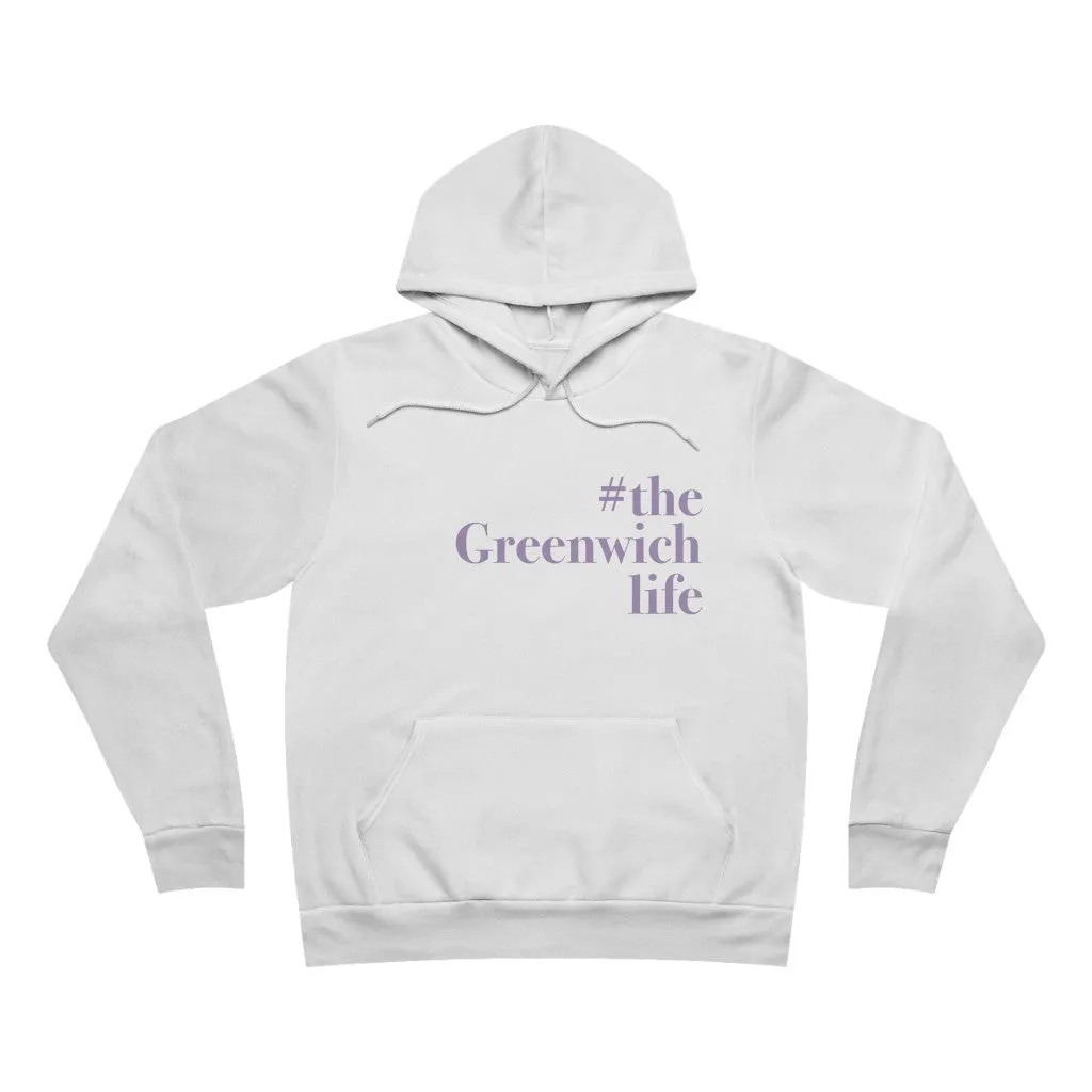 #thegreenwichlife  Unisex Sponge Fleece Pullover Hoodie - Purple Print