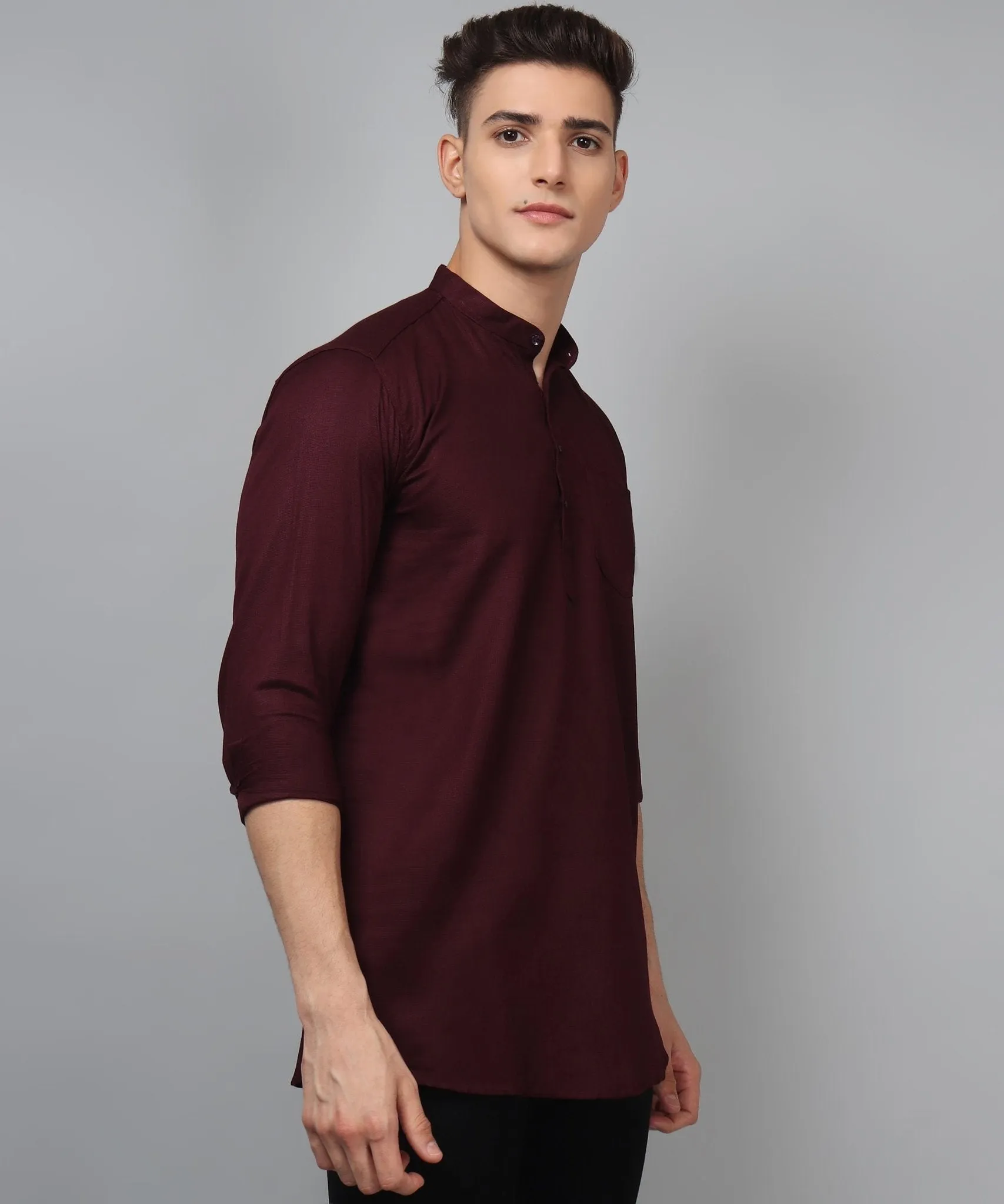 TryBuy Premium Fancy Fabulous Trendy Ethnic WineRed Kurta for Men