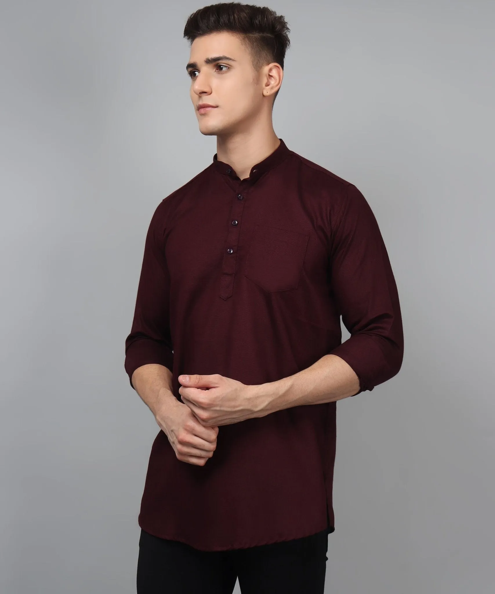 TryBuy Premium Fancy Fabulous Trendy Ethnic WineRed Kurta for Men