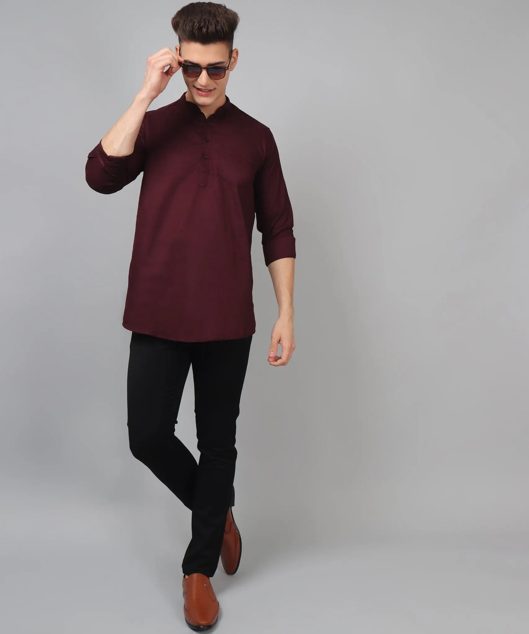 TryBuy Premium Fancy Fabulous Trendy Ethnic WineRed Kurta for Men