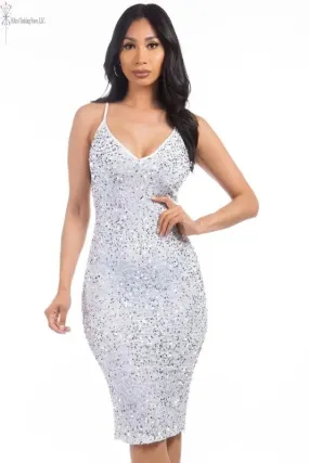 White Sequin Midi Dress