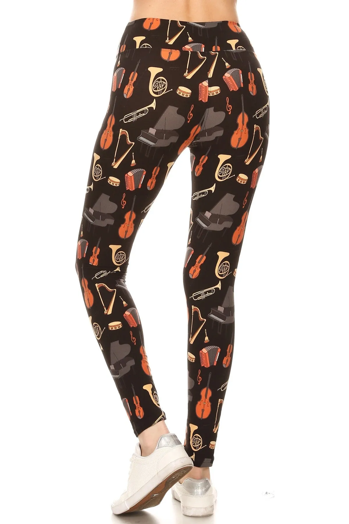 Women Plus High Waist Musical Instruments Printed Yoga Pants Leggings