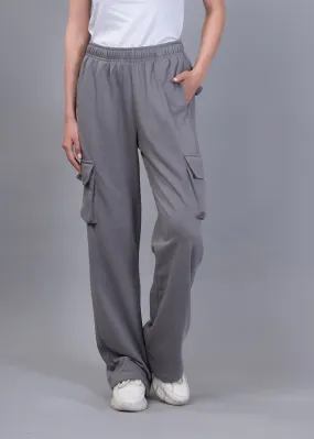 Women Premium Terry Cargo Pants - Ash Grey