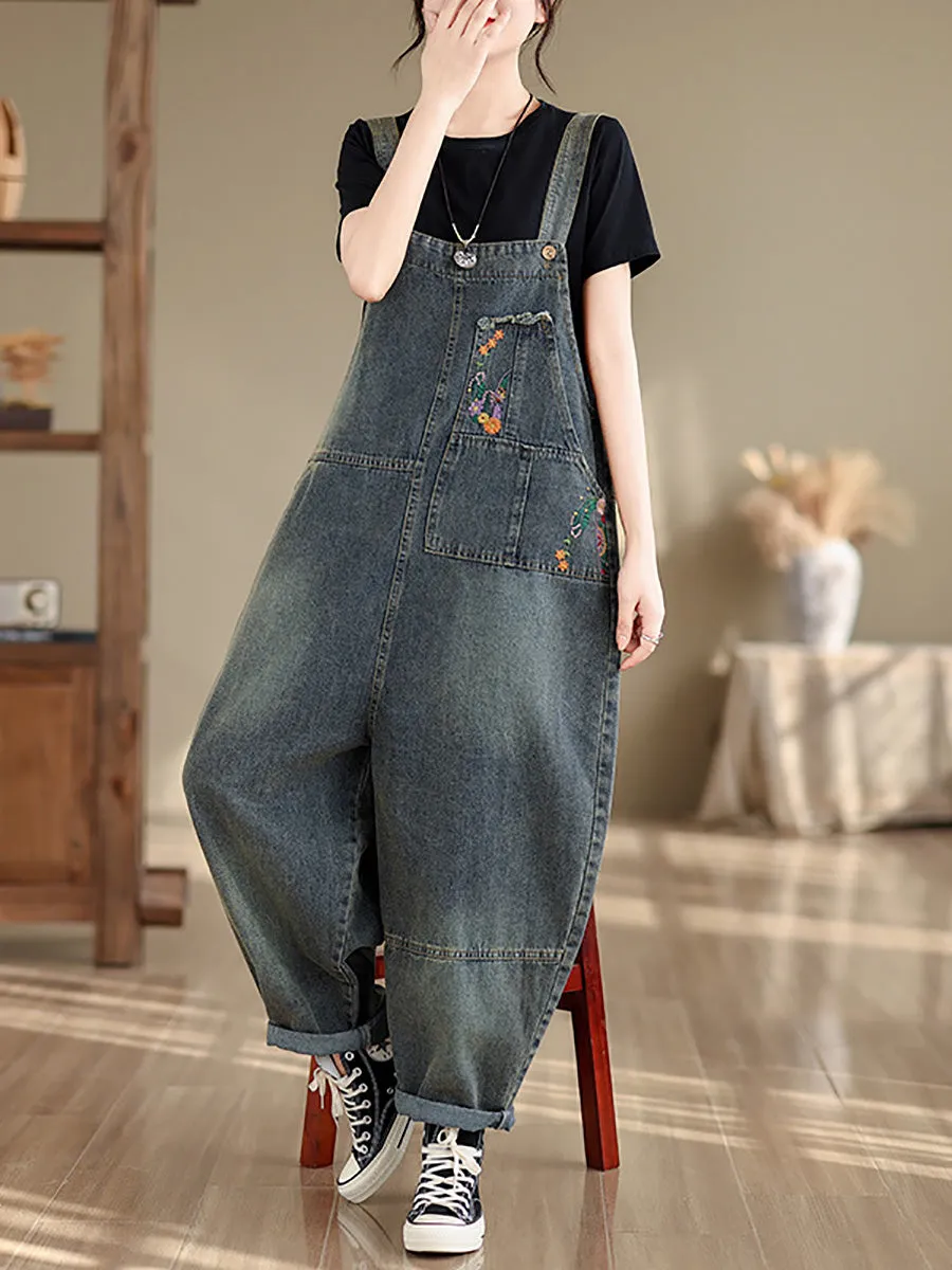 Women Summer Floral Embroidery Denim Jumpusuits CO1056