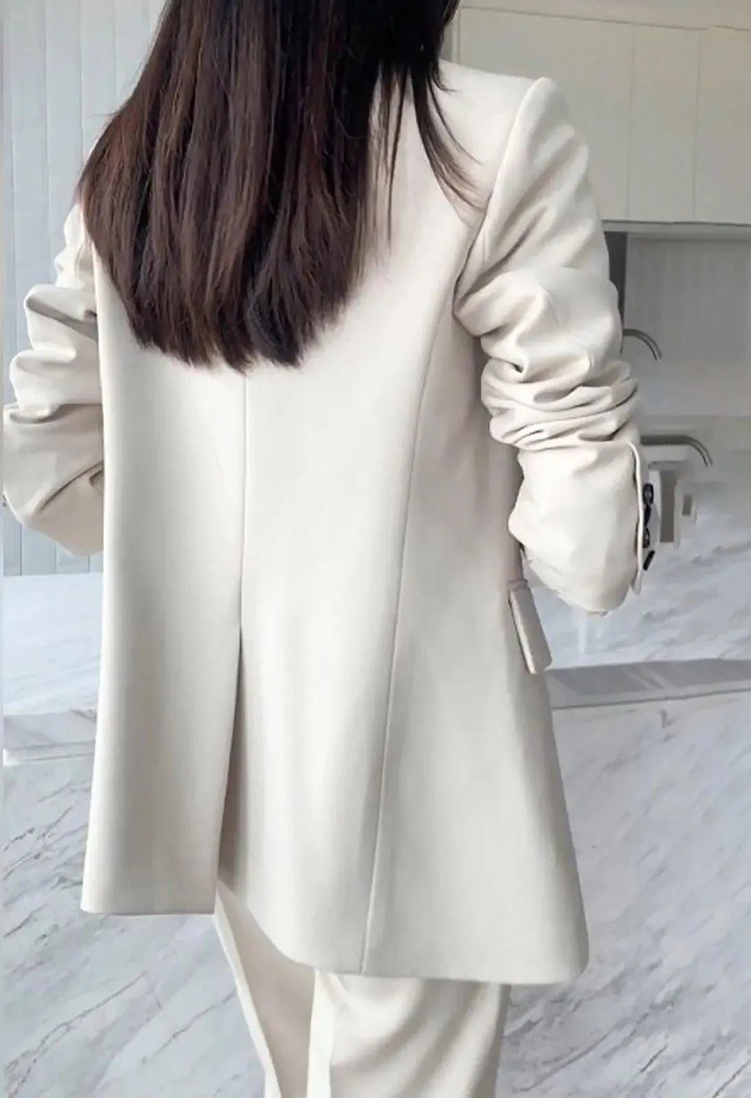 Women's Beige Blazer Suit Wide Leg Pants,Double Breasted Blazer Coat,High Waist Trousers,wedding suit women,Fall Coat Suit,Office Lady wear