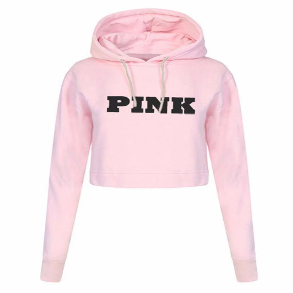 Women's Hoodies Jumper Sweatshirt Pink Cropped Top