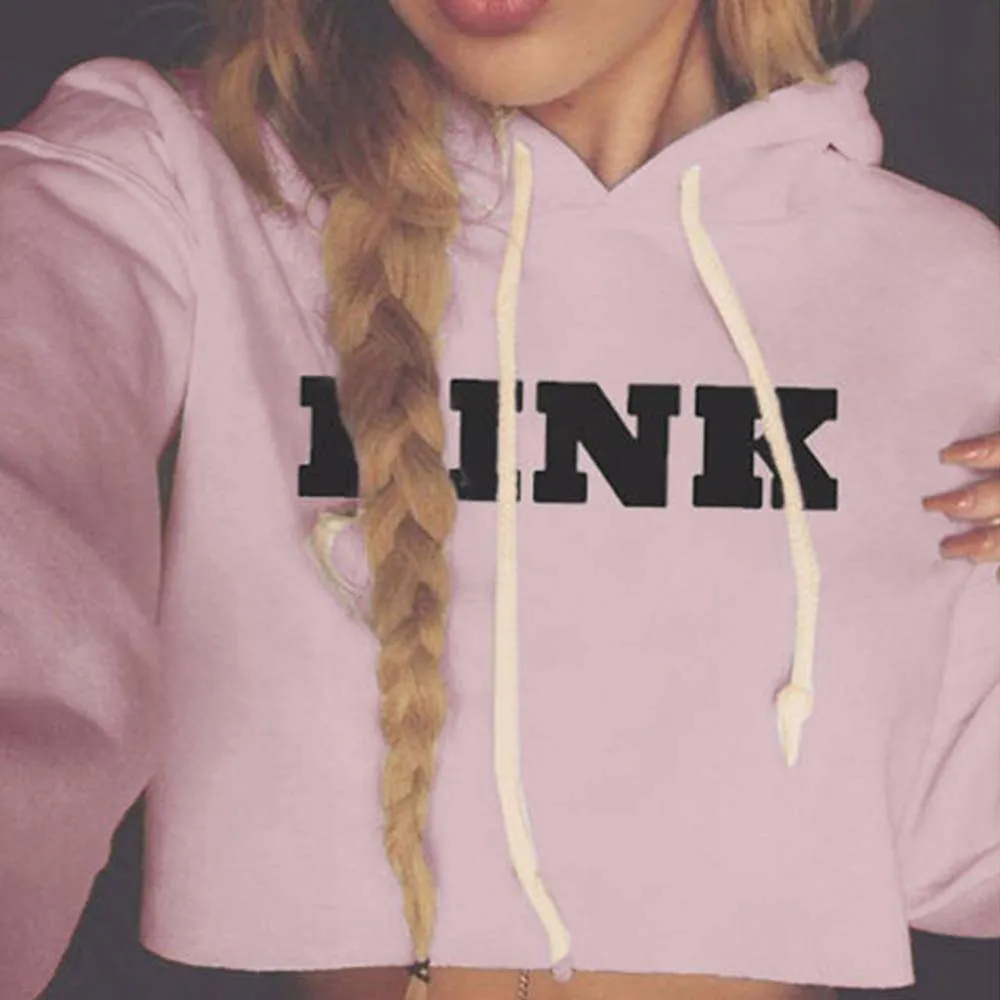 Women's Hoodies Jumper Sweatshirt Pink Cropped Top